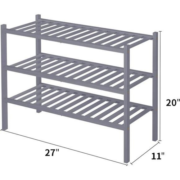 3 Tier Bamboo Shoe Rack Stackable Wood Shelf Organizer for Closet Entryway - Picture 3 of 8